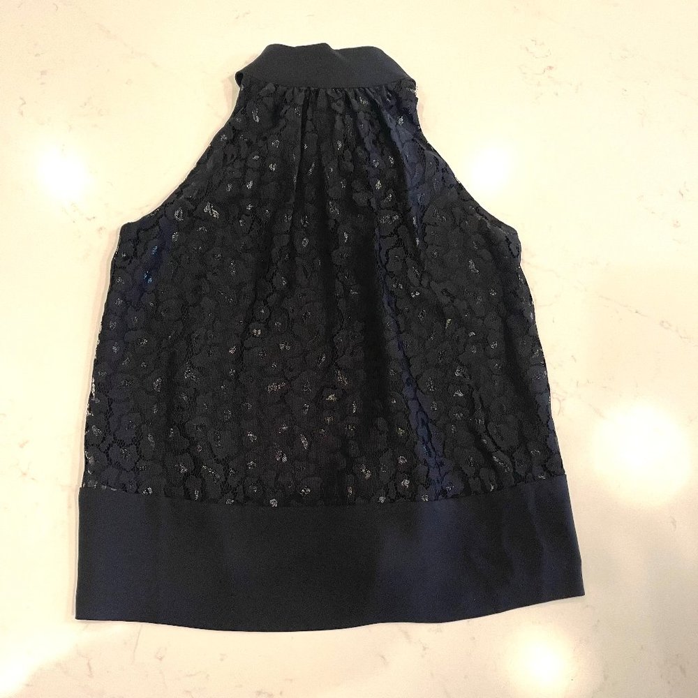 Ann Taylor : Black Lace Halter Back Bow Sleeveless Blouse : Petite XS